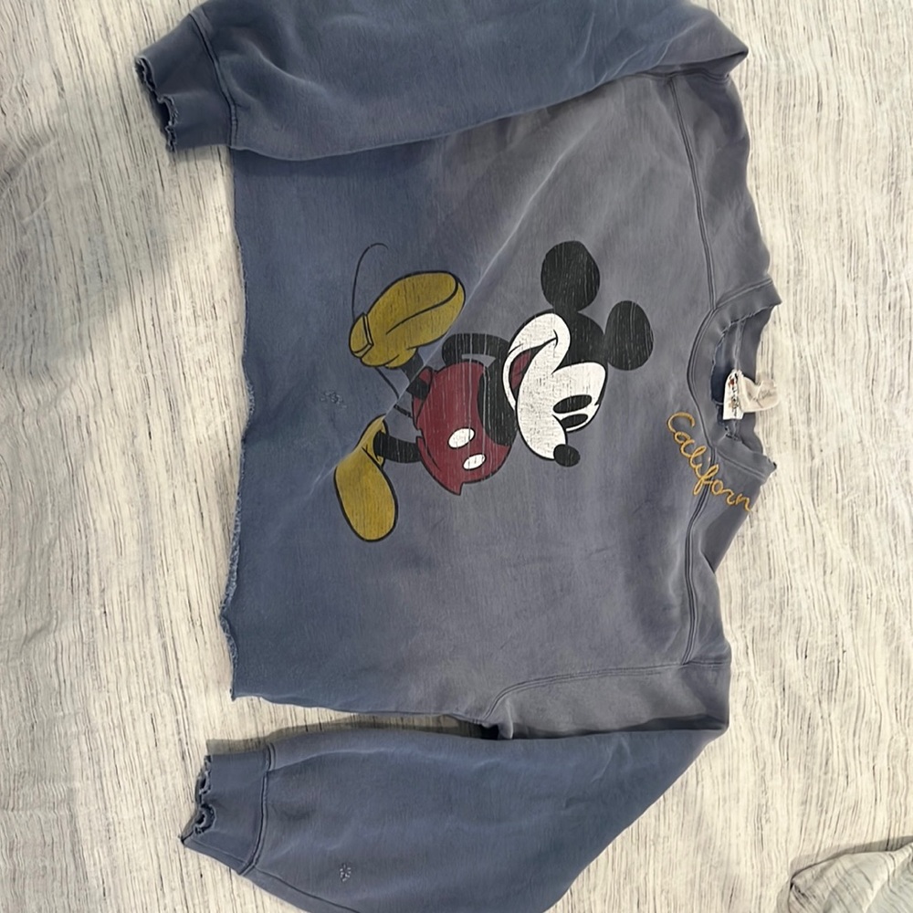 Cropped, up cycled Disneyland sweatshirt. Runs a little large. Probably M/L.